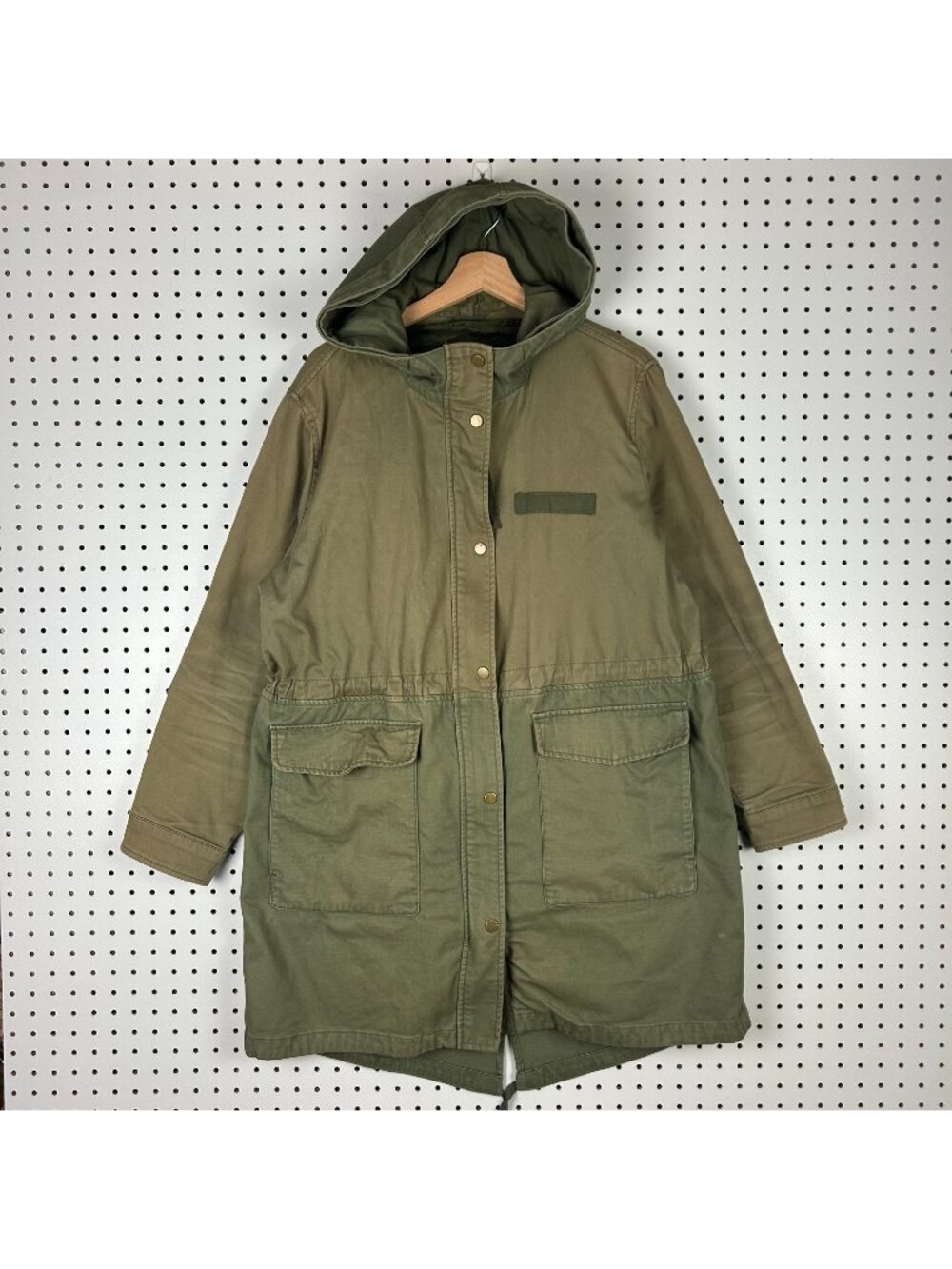 GAP Military Style Parka Jacket Women's Large Green Lined Button In Full Zip Y2K